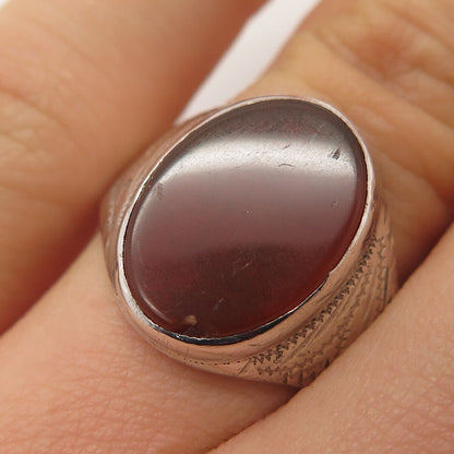 835 Silver Vintage Real Carnelian Gem Oval Signet Ring Size 8.75