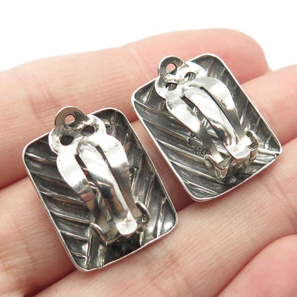 925 Sterling Silver Vintage USA Carved Rectangle Clip On Earrings