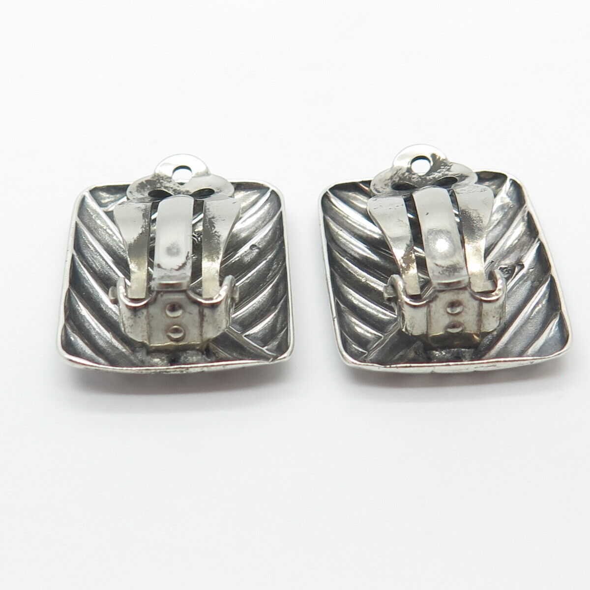 925 Sterling Silver Vintage USA Carved Rectangle Clip On Earrings