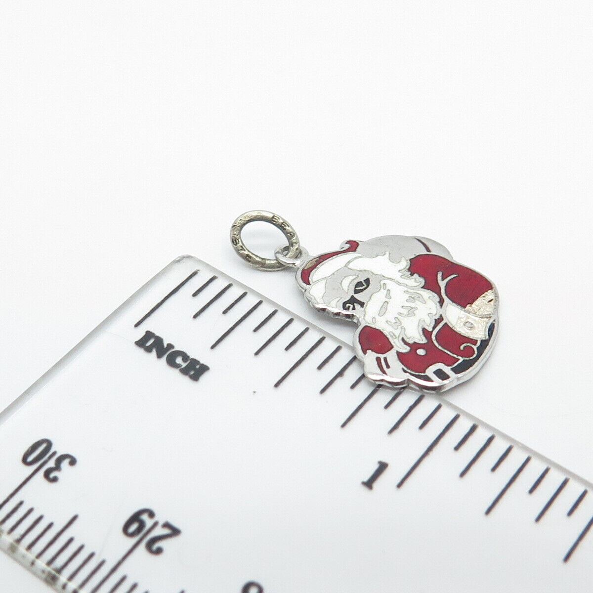 925 Sterling Silver Vintage Beau Enamel Santa Claus Charm Pendant