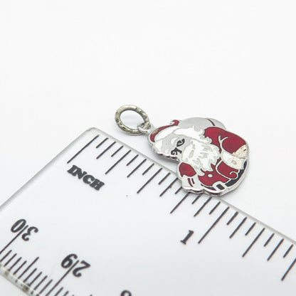 925 Sterling Silver Vintage Beau Enamel Santa Claus Charm Pendant