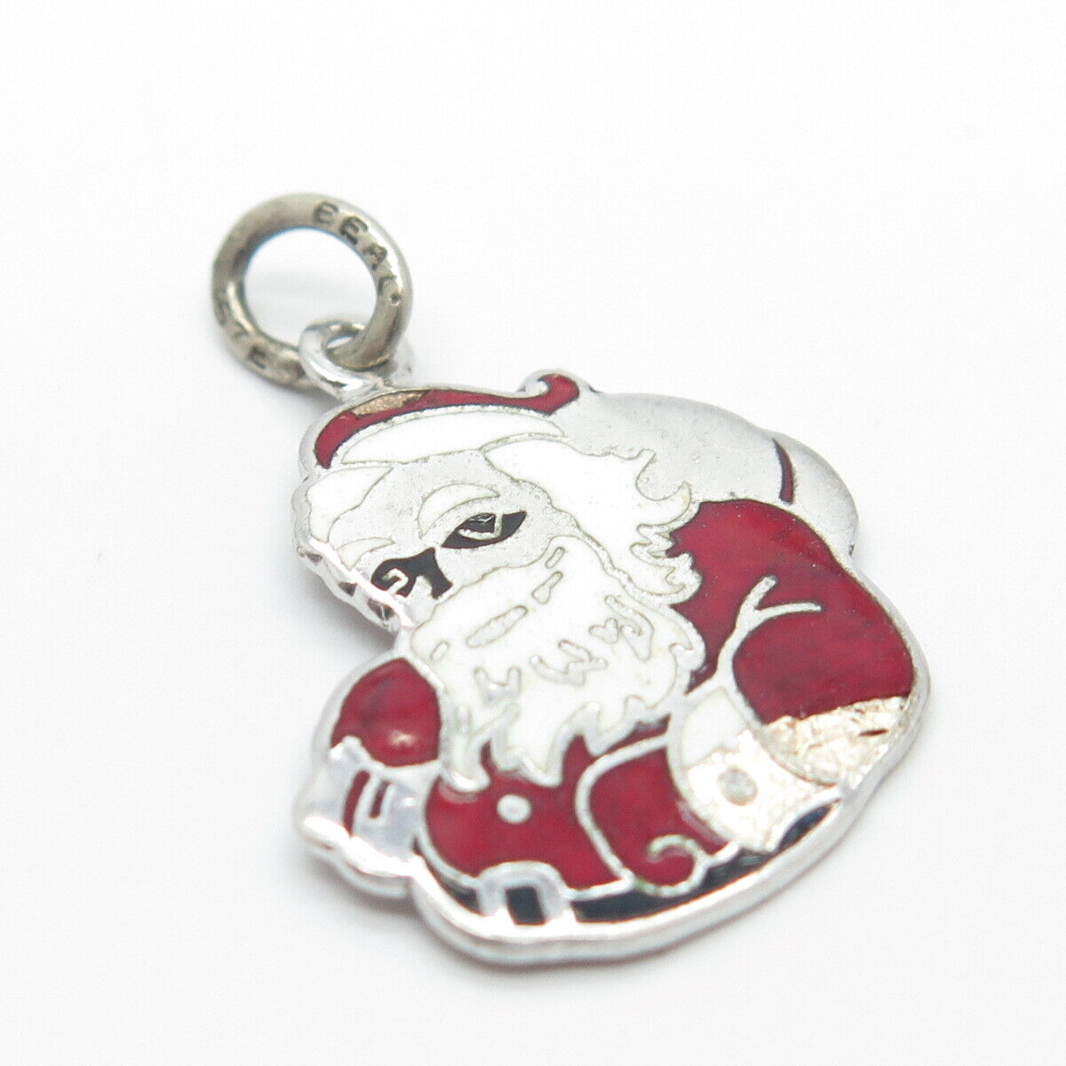 925 Sterling Silver Vintage Beau Enamel Santa Claus Charm Pendant