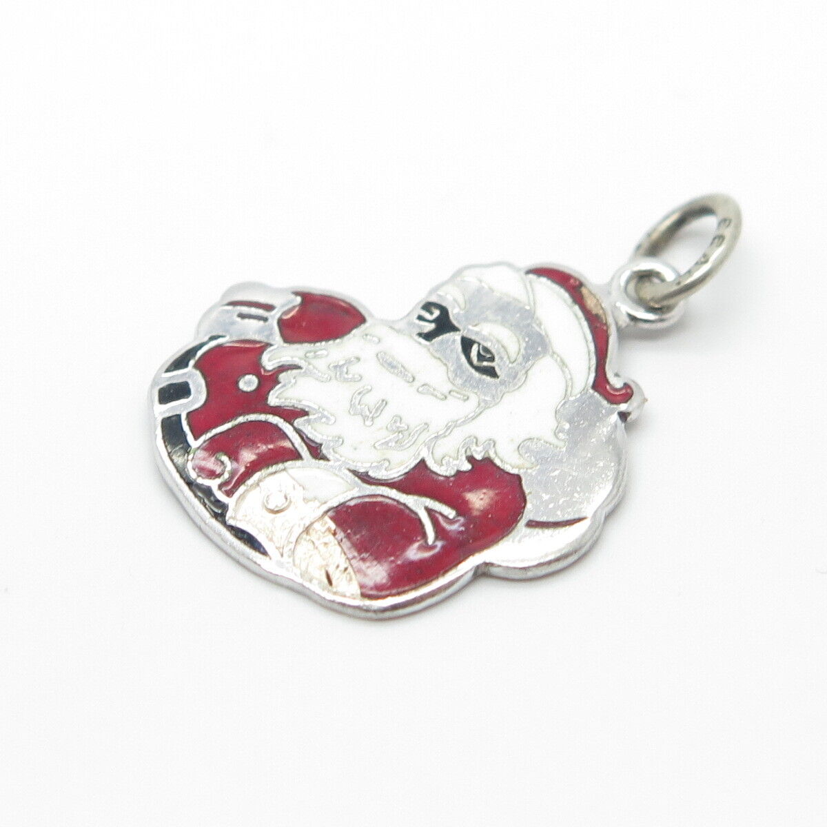 925 Sterling Silver Vintage Beau Enamel Santa Claus Charm Pendant