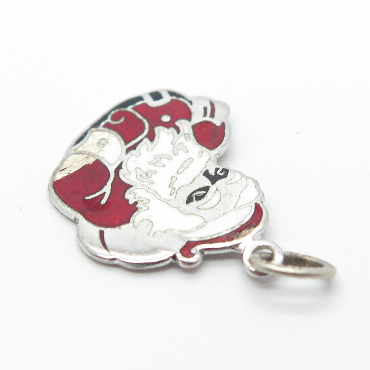 925 Sterling Silver Vintage Beau Enamel Santa Claus Charm Pendant