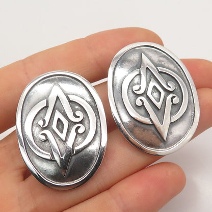 925 Sterling Silver Vintage Mexico Ornate Oval Clip On Earrings