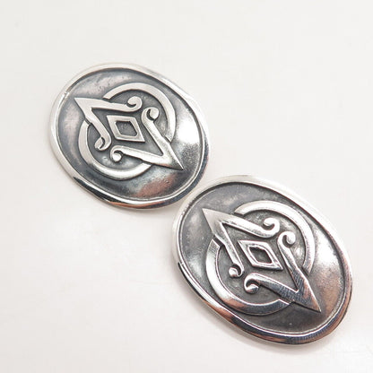 925 Sterling Silver Vintage Mexico Ornate Oval Clip On Earrings