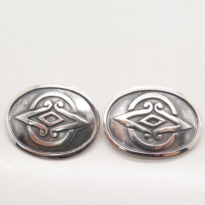 925 Sterling Silver Vintage Mexico Ornate Oval Clip On Earrings