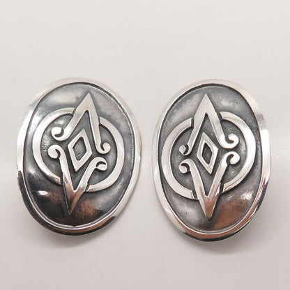 925 Sterling Silver Vintage Mexico Ornate Oval Clip On Earrings