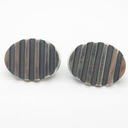 935 Silver Vintage Striped Oval Omega Back Earrings