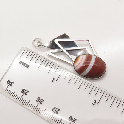 925 Sterling Silver 2-Tone Vintage Real Agate Gem Modernist Pendant