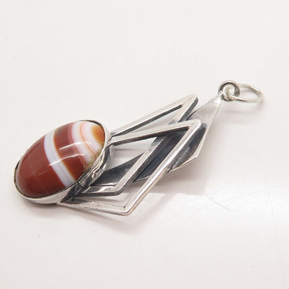 925 Sterling Silver 2-Tone Vintage Real Agate Gem Modernist Pendant