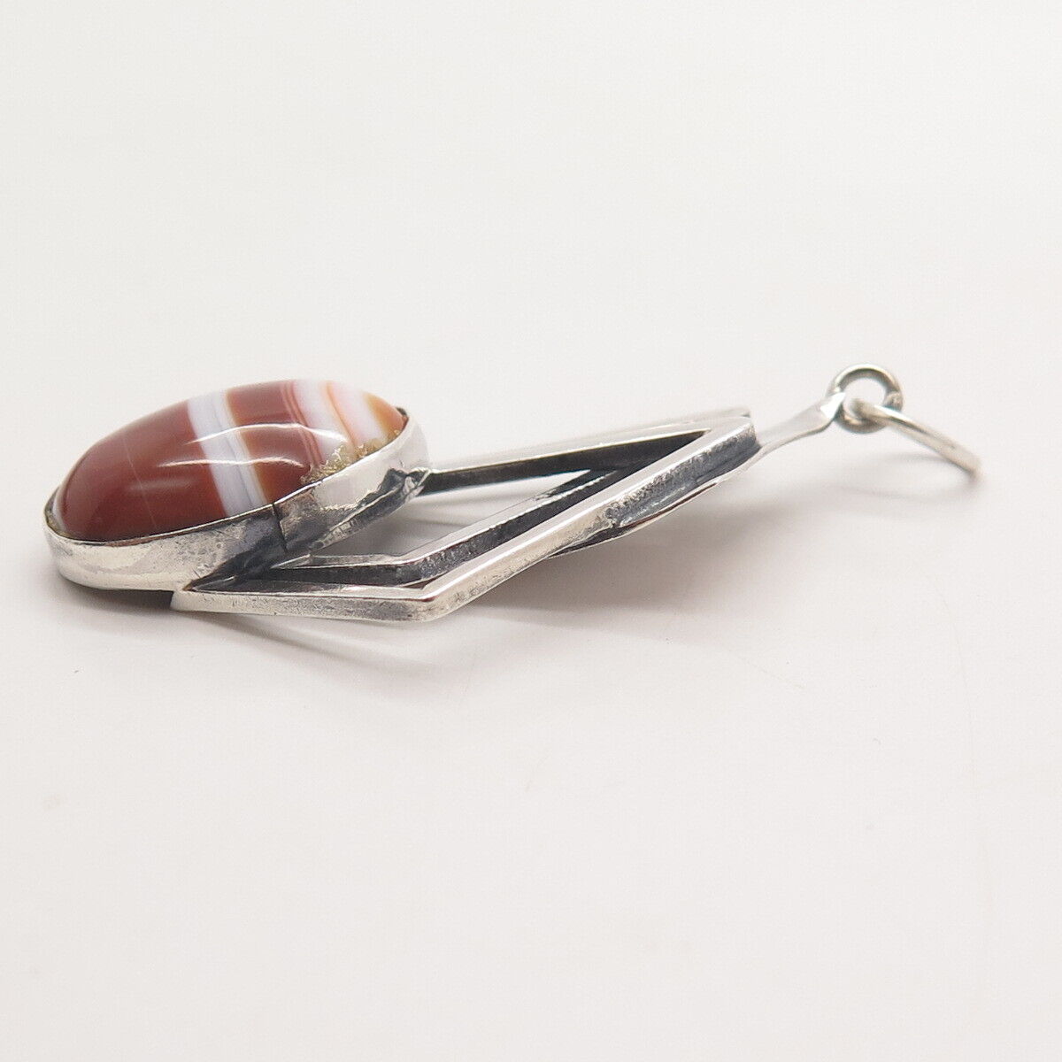 925 Sterling Silver 2-Tone Vintage Real Agate Gem Modernist Pendant