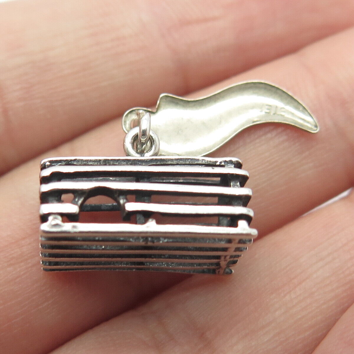 925 Sterling Silver Vintage "Maine" Box Cage Charm Pendant