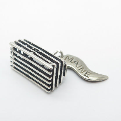 925 Sterling Silver Vintage "Maine" Box Cage Charm Pendant