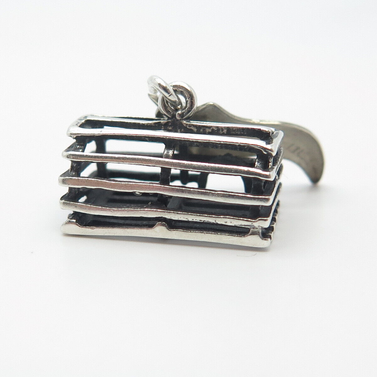 925 Sterling Silver Vintage "Maine" Box Cage Charm Pendant