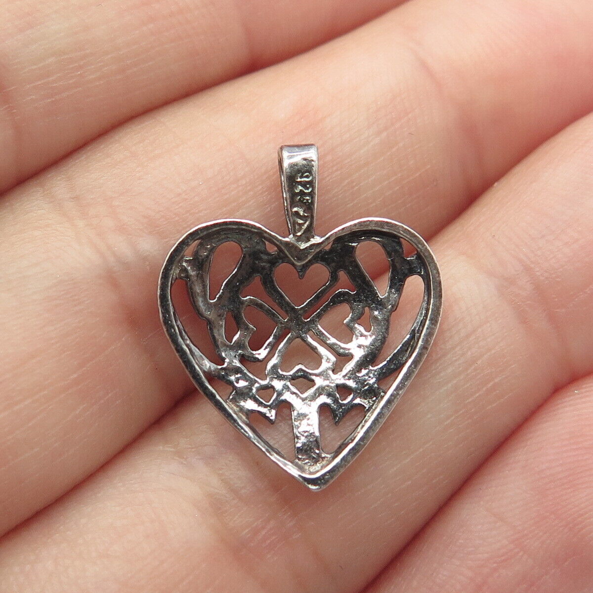 925 Sterling Silver Vintage Heart Slide Pendant