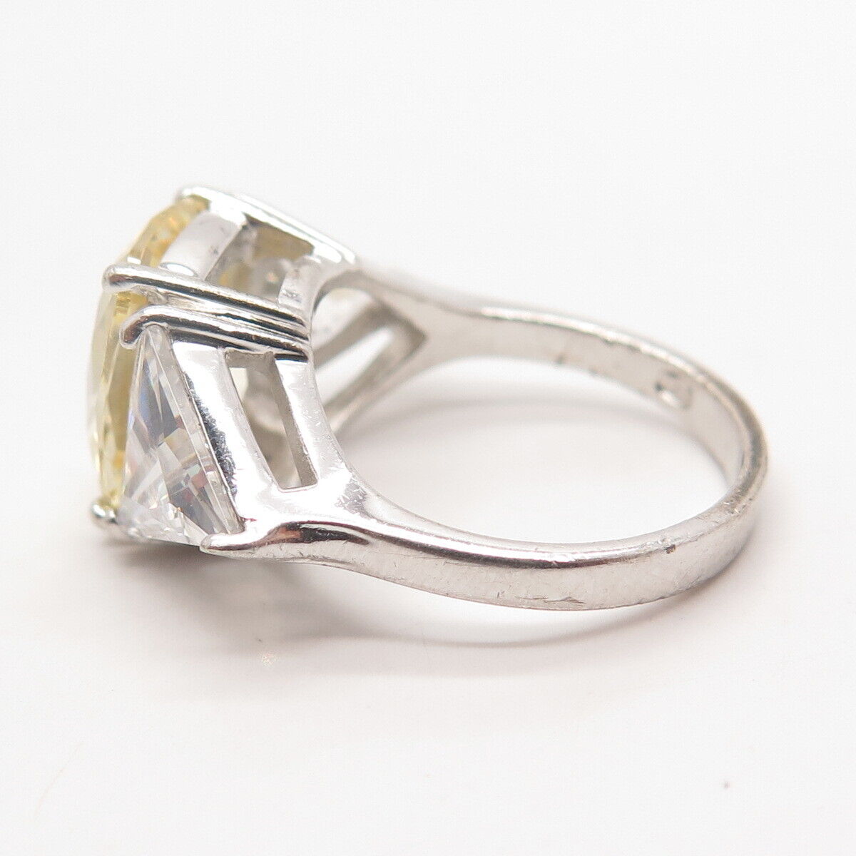 925 Sterling Silver White & Lemon C Z Ring Size 6.25