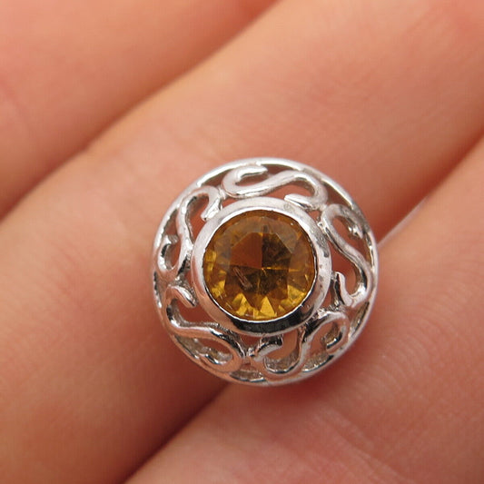 925 Sterling Silver Real Citrine Gemstone Ornate Slide Pendant