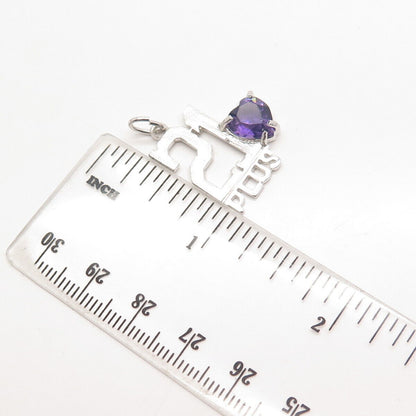 925 Sterling Silver Vintage Real Amethyst Gemstone "21 Plus" Charm Pendant