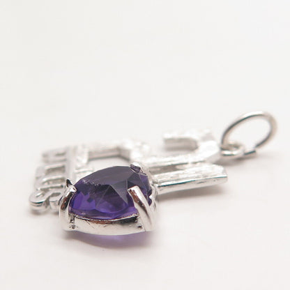 925 Sterling Silver Vintage Real Amethyst Gemstone "21 Plus" Charm Pendant