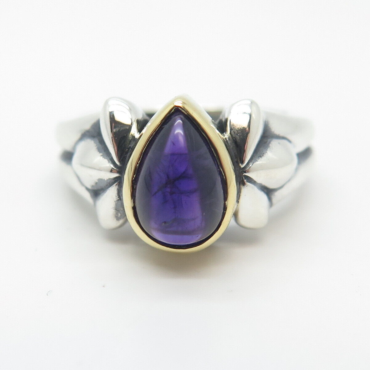 925 Sterling Silver / 18K Gold Vintage Real Amethyst Gemstone Ring Size 6.5