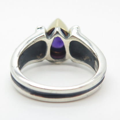 925 Sterling Silver / 18K Gold Vintage Real Amethyst Gemstone Ring Size 6.5