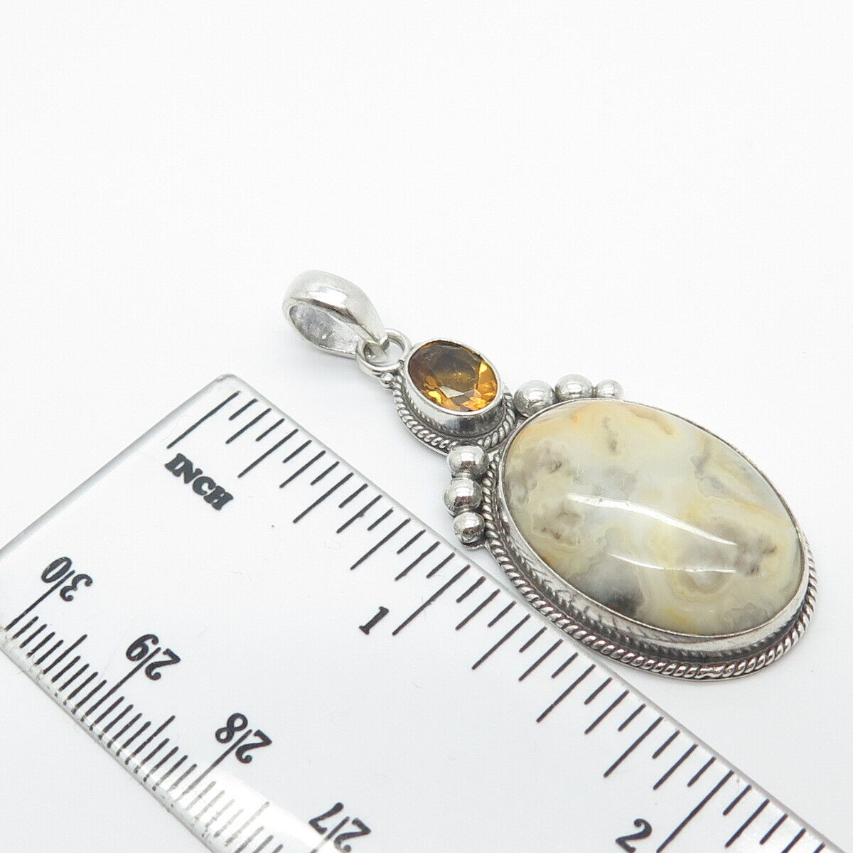 925 Sterling Silver Real Agate & Citrine Gemstone Pendant