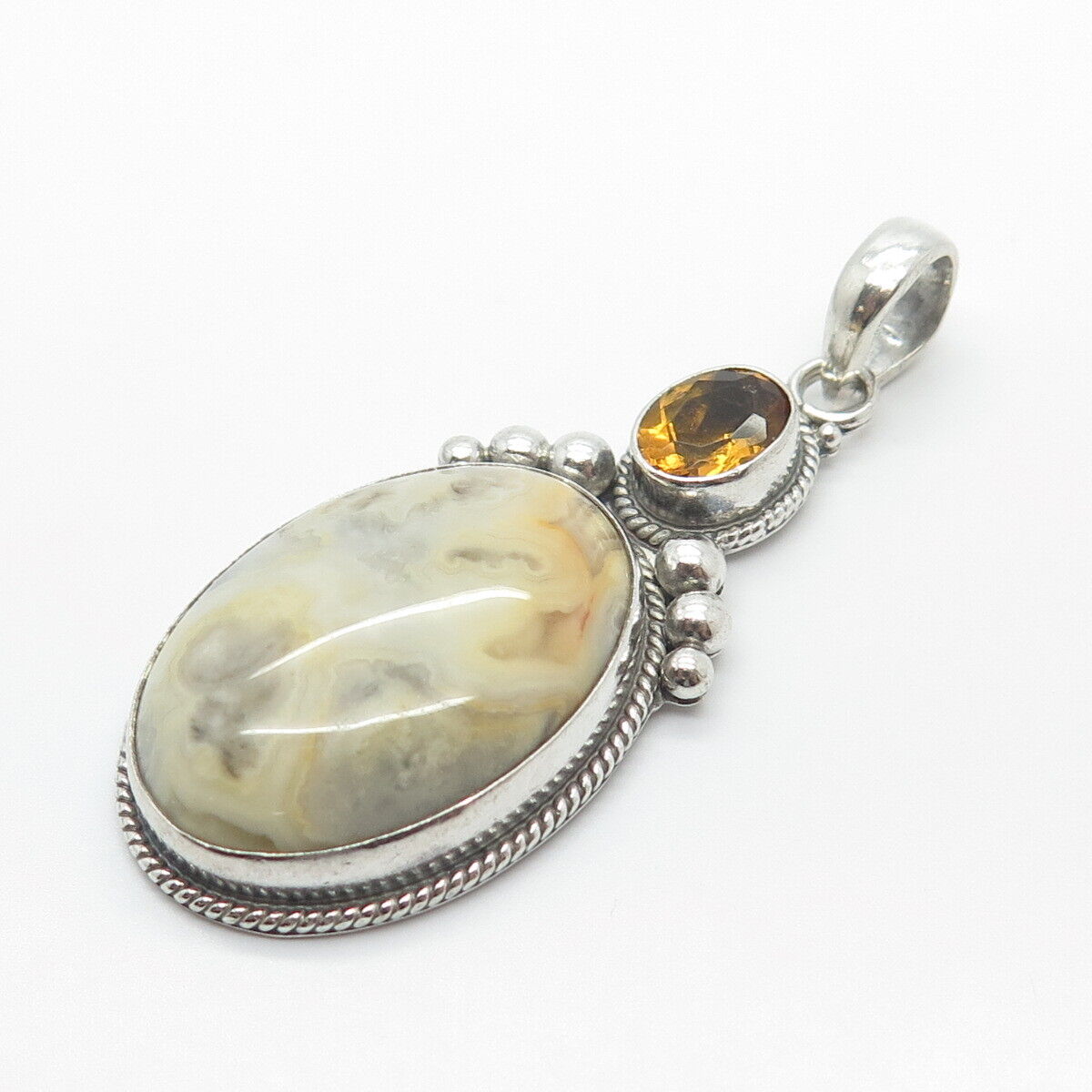 925 Sterling Silver Real Agate & Citrine Gemstone Pendant