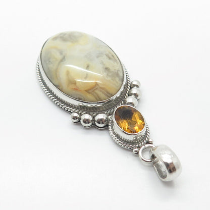 925 Sterling Silver Real Agate & Citrine Gemstone Pendant