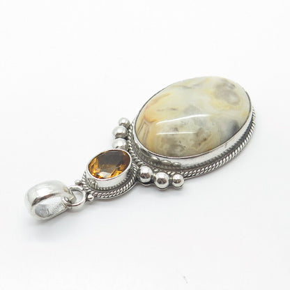 925 Sterling Silver Real Agate & Citrine Gemstone Pendant