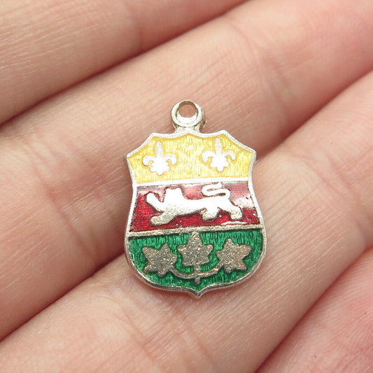 925 Sterling Silver Vintage BMCo Colorful Enamel Coat of Arms Charm Pendant