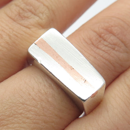 925 Sterling Silver 2-Tone Vintage Bar Ring Size 8.25