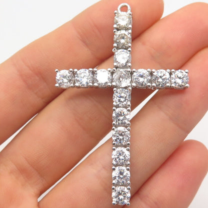 925 Sterling Silver Round-Cut C Z Cross Pendant