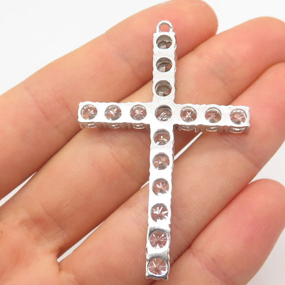 925 Sterling Silver Round-Cut C Z Cross Pendant