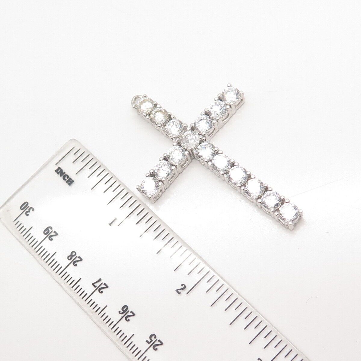 925 Sterling Silver Round-Cut C Z Cross Pendant