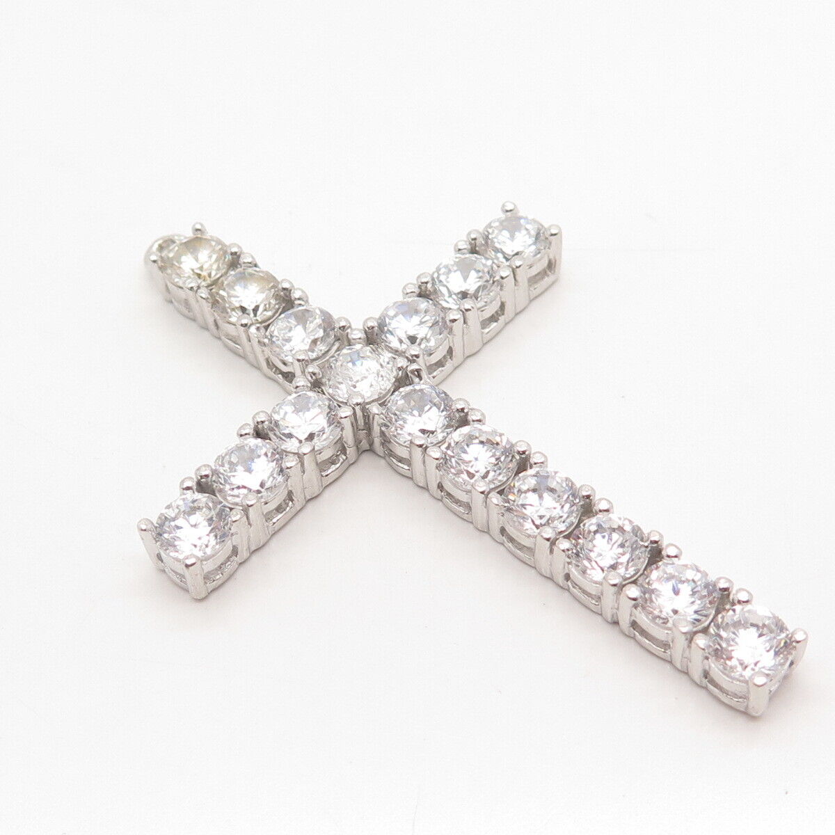 925 Sterling Silver Round-Cut C Z Cross Pendant