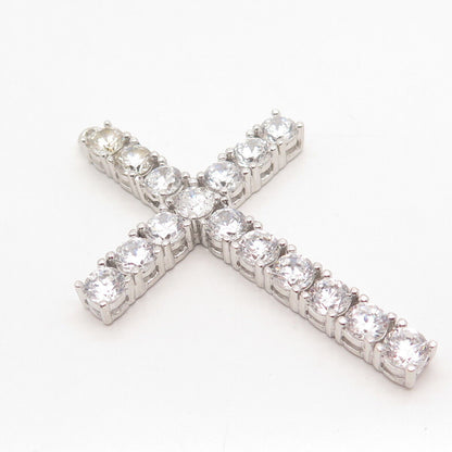 925 Sterling Silver Round-Cut C Z Cross Pendant