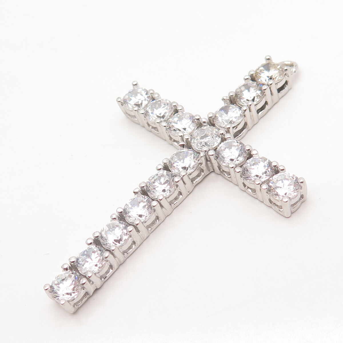 925 Sterling Silver Round-Cut C Z Cross Pendant