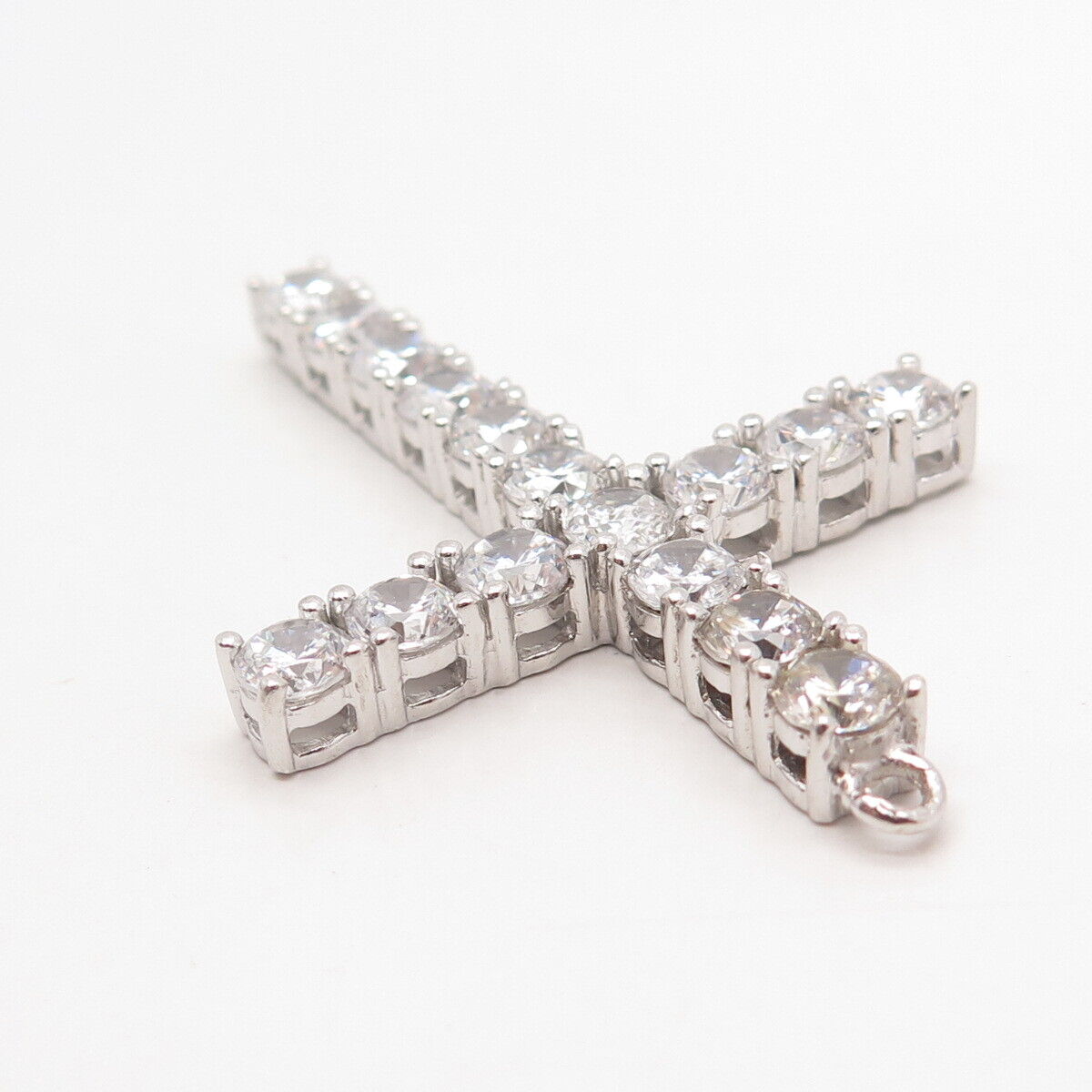 925 Sterling Silver Round-Cut C Z Cross Pendant