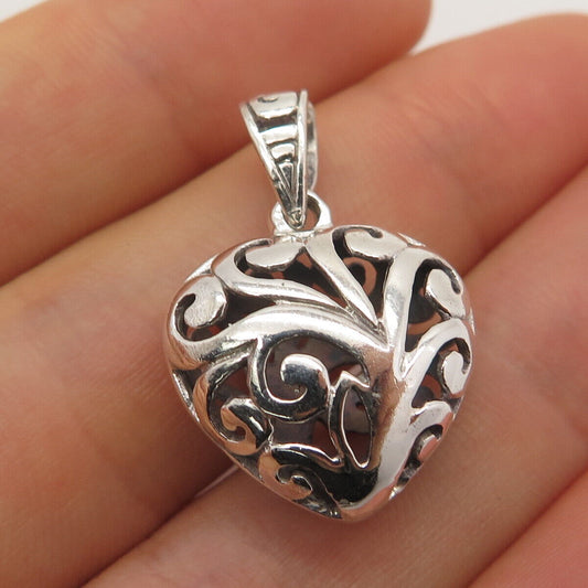 925 Sterling Silver Vintage Heart Ornate Pendant