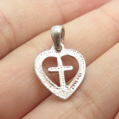 925 Sterling Silver Vintage Heart & Cross Charm Pendant