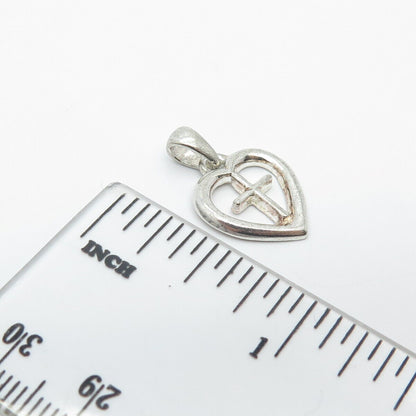 925 Sterling Silver Vintage Heart & Cross Charm Pendant