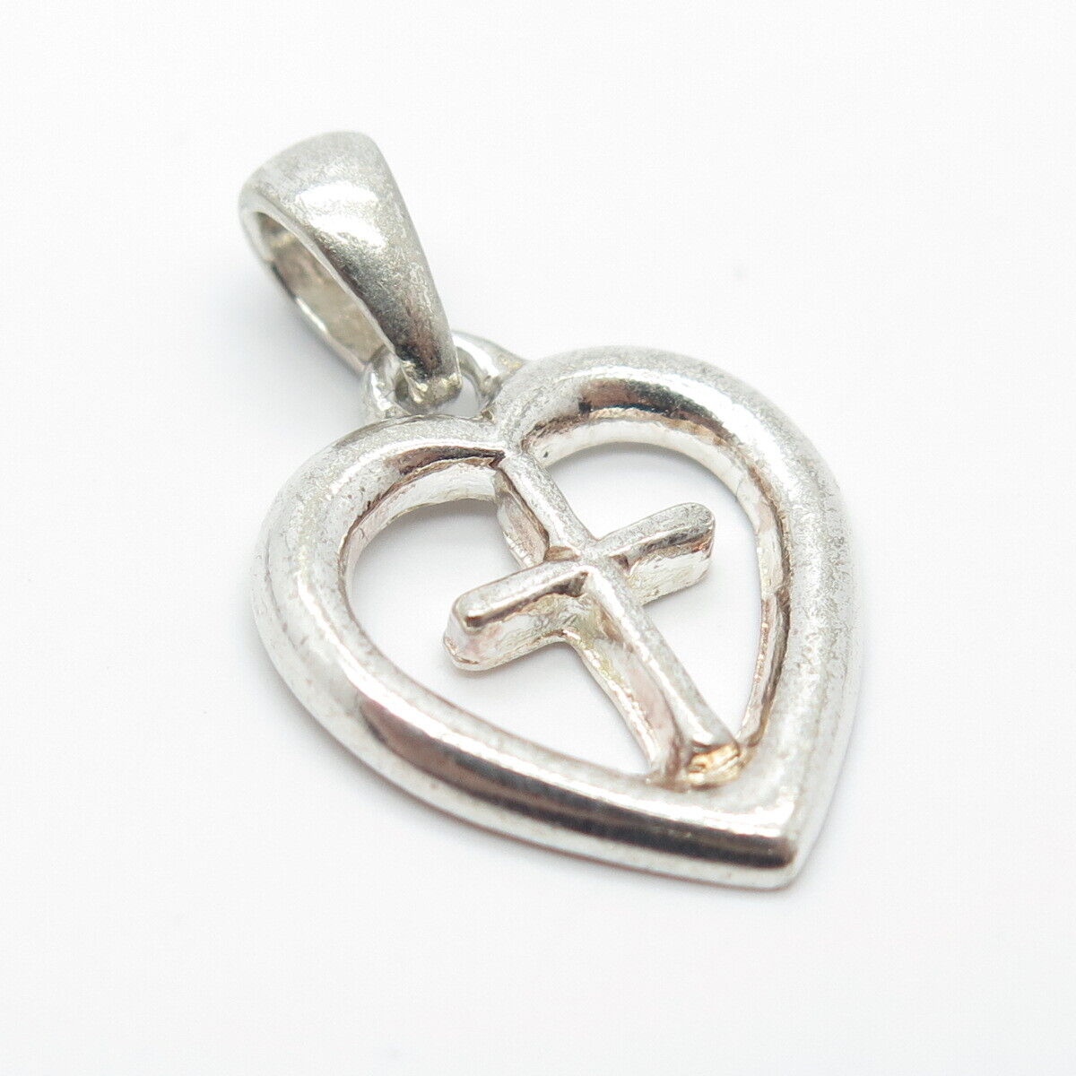 925 Sterling Silver Vintage Heart & Cross Charm Pendant