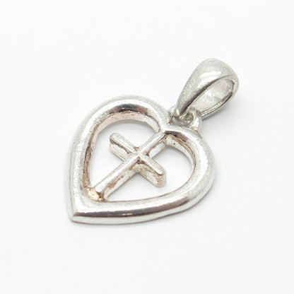 925 Sterling Silver Vintage Heart & Cross Charm Pendant