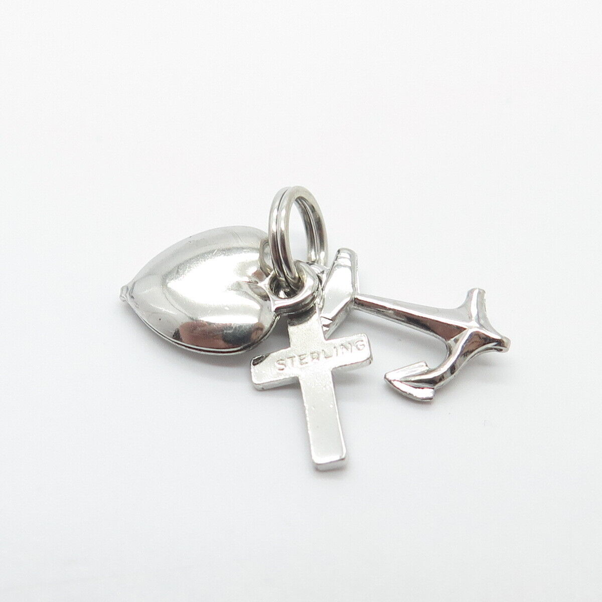 925 Sterling Silver Vintage Anchor Heart & Cross Charms Pendant