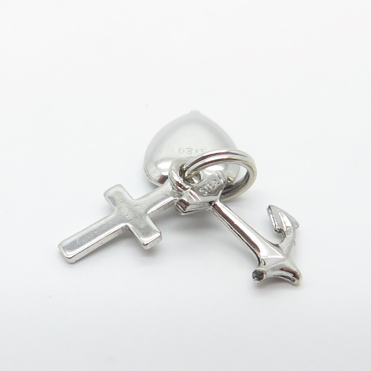 925 Sterling Silver Vintage Anchor Heart & Cross Charms Pendant