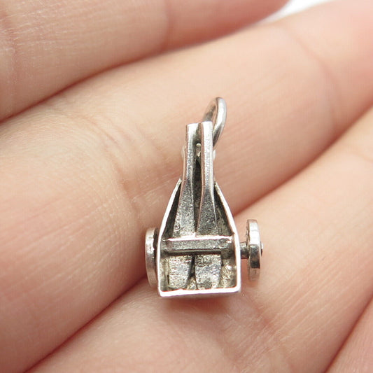 925 Sterling Silver Vintage Cart 3D Charm Pendant