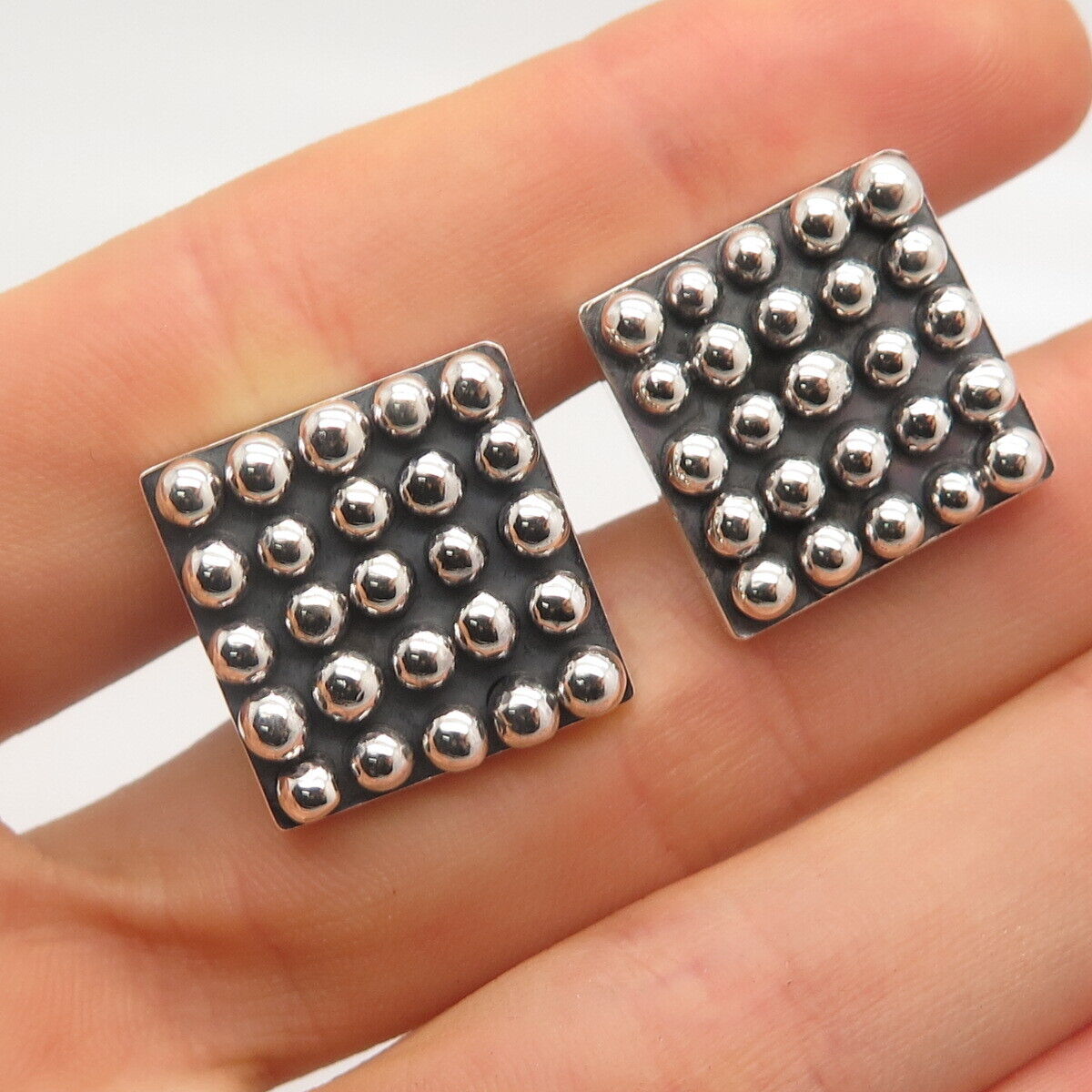 925 Sterling Silver Vintage Beaded Square Cufflinks