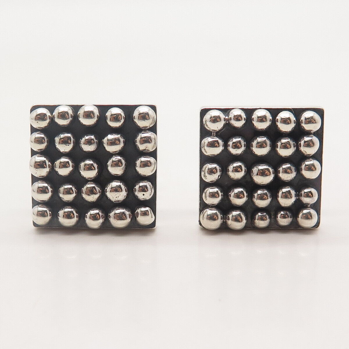 925 Sterling Silver Vintage Beaded Square Cufflinks