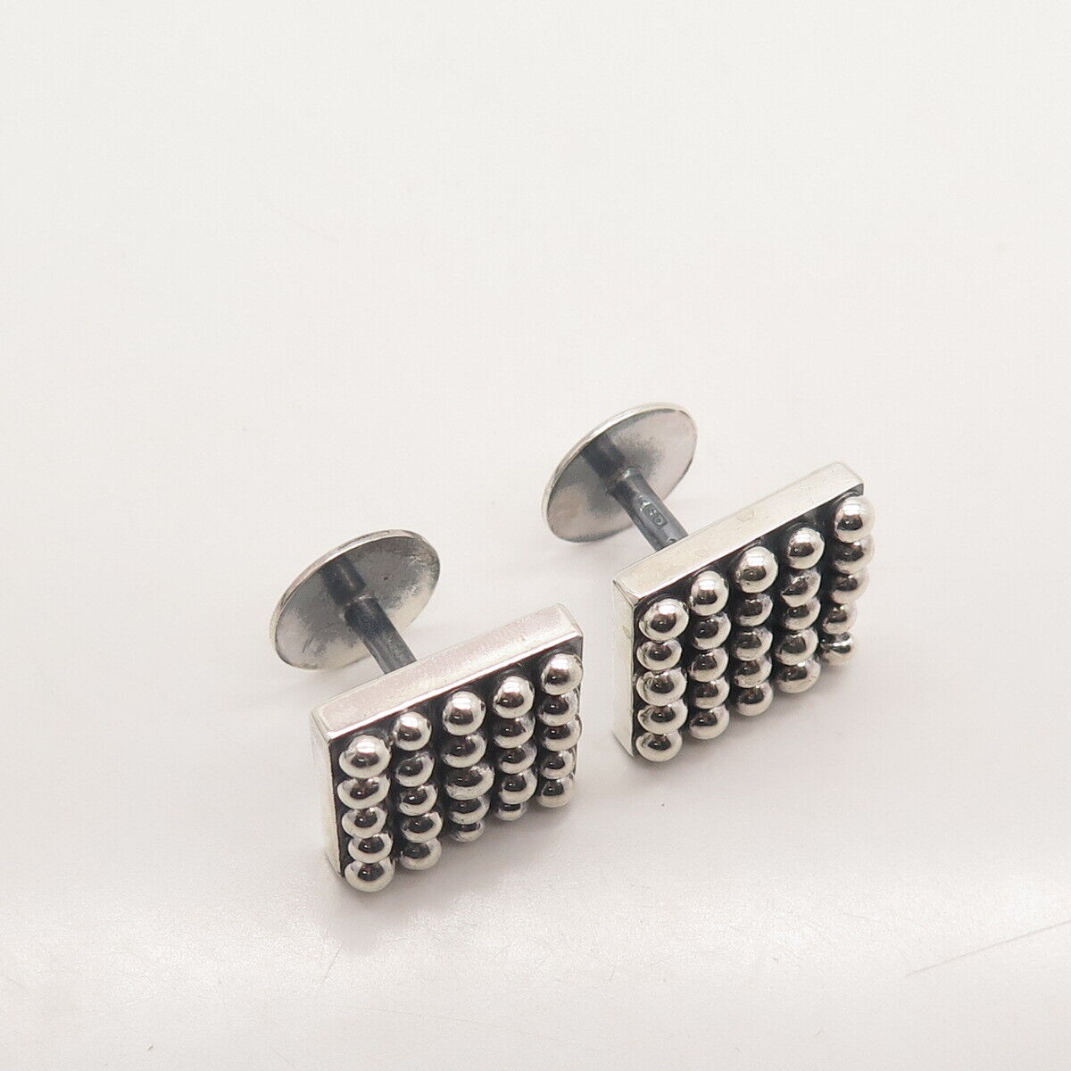 925 Sterling Silver Vintage Beaded Square Cufflinks